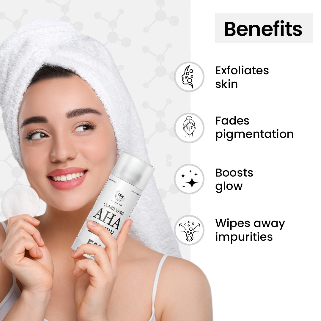 Clarifying AHA Toner with 5% Glycolic Acid and Lactic Acid .