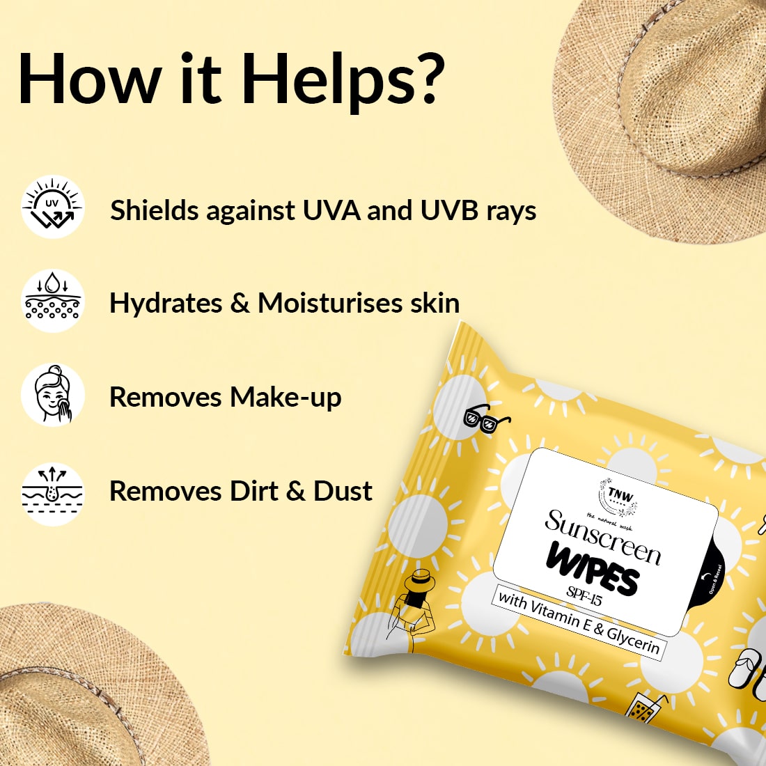 Sunscreen Wipes For Removing Dirt, Oil & Providing Hydration