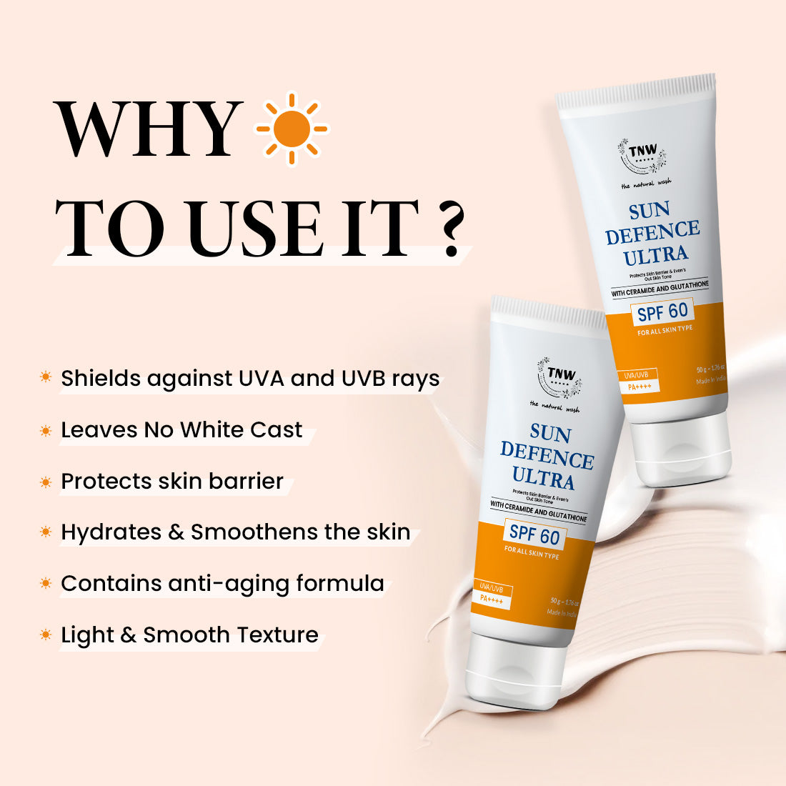 Sun Defence SPF 60 Cream with Glutathione | Protection Against UVA/UVB