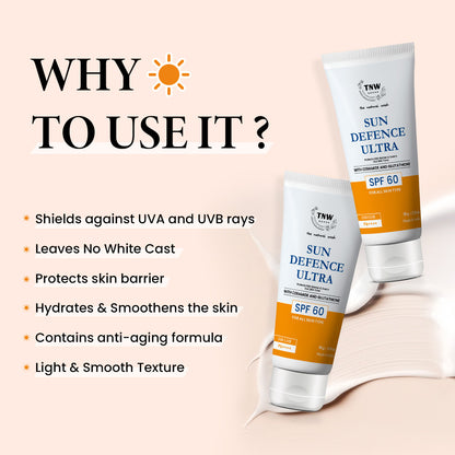 Sun Defence SPF 60 Cream with Glutathione | Protection Against UVA/UVB.