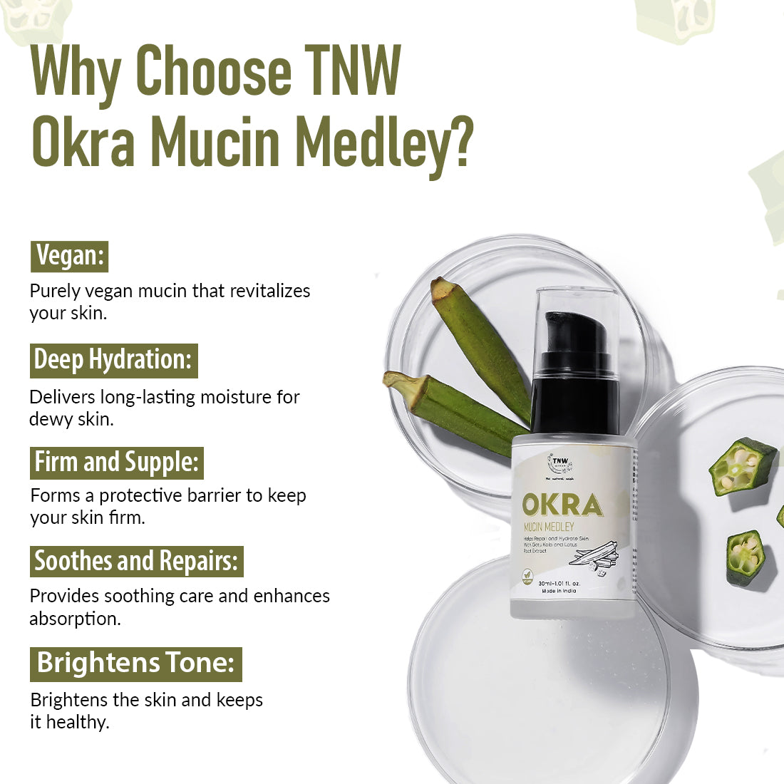 Okra Mucin Medley For Long-lasting Moisturized Skin.