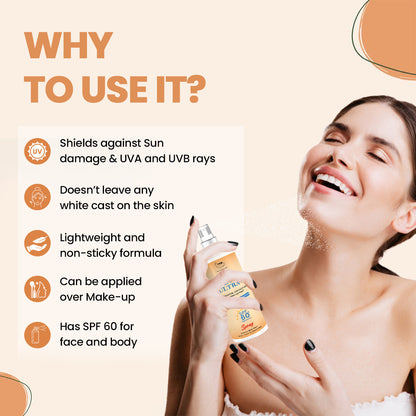 SUN Protection ULTRA SPF 60 SPRAY With Niacinamide & Hyaluronic Acid | For Ultra Sun Protection Against UVA/UVB.