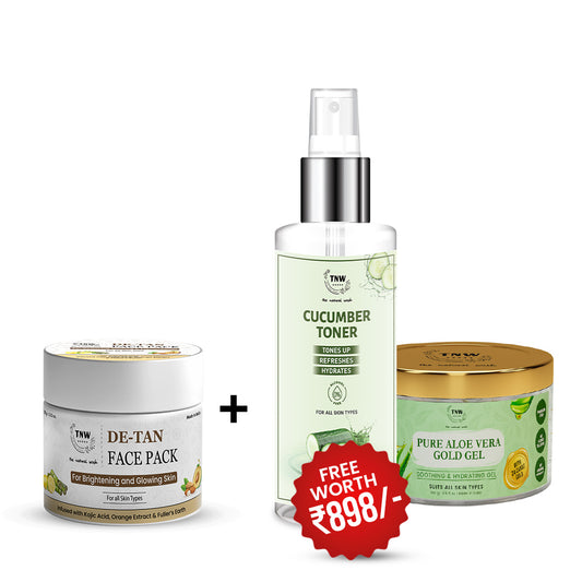 BUY DE-TAN FACE PACK 100GM & Get Aloe Vera Gold Gel + Cucumber toner FREE