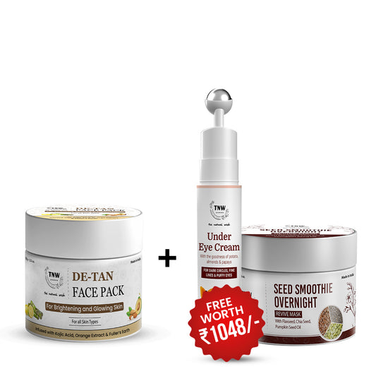 BUY DE-TAN FACE PACK 100GM & Get Under Eye cream + Seed Smoothie Overnight Revive Mask FREE