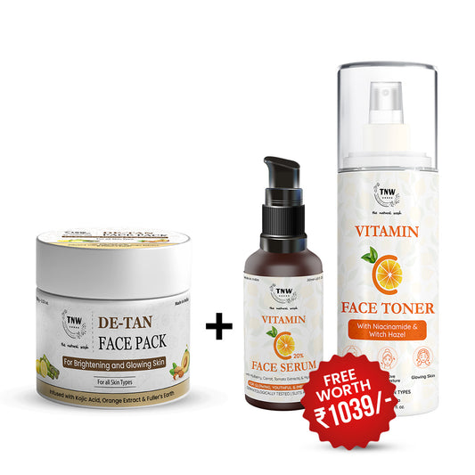 BUY DE-TAN FACE PACK 100GM & Get Vitamin C Serum + Vitamin C toner FREE