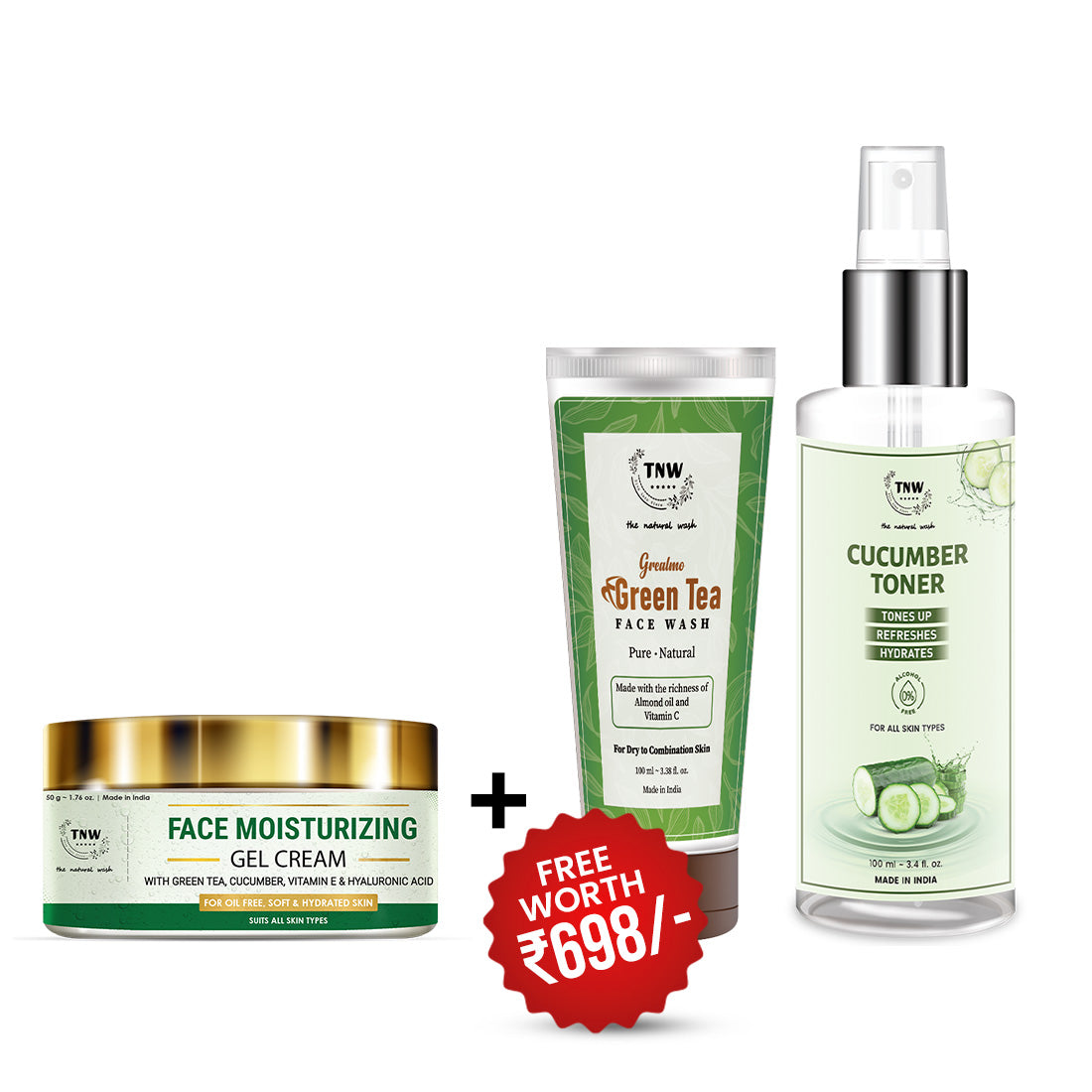 BUY FACE MOISTURISING GEL CREAM, GET CUCUMBER TONER + GREEN TEA FACEWASH FREE