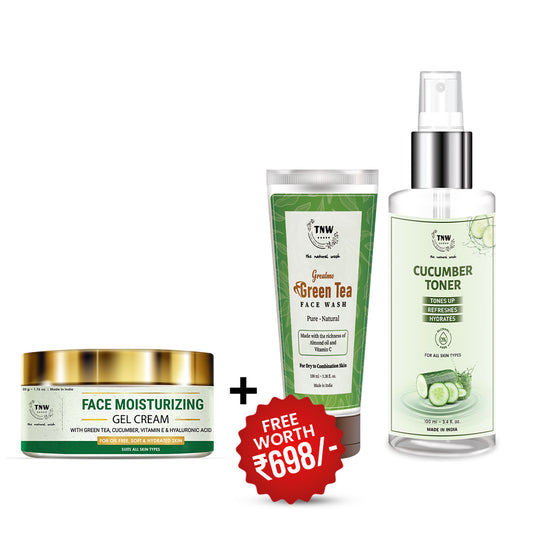 BUY FACE MOISTURISING GEL CREAM, GET CUCUMBER TONER + GREEN TEA FACEWASH FREE