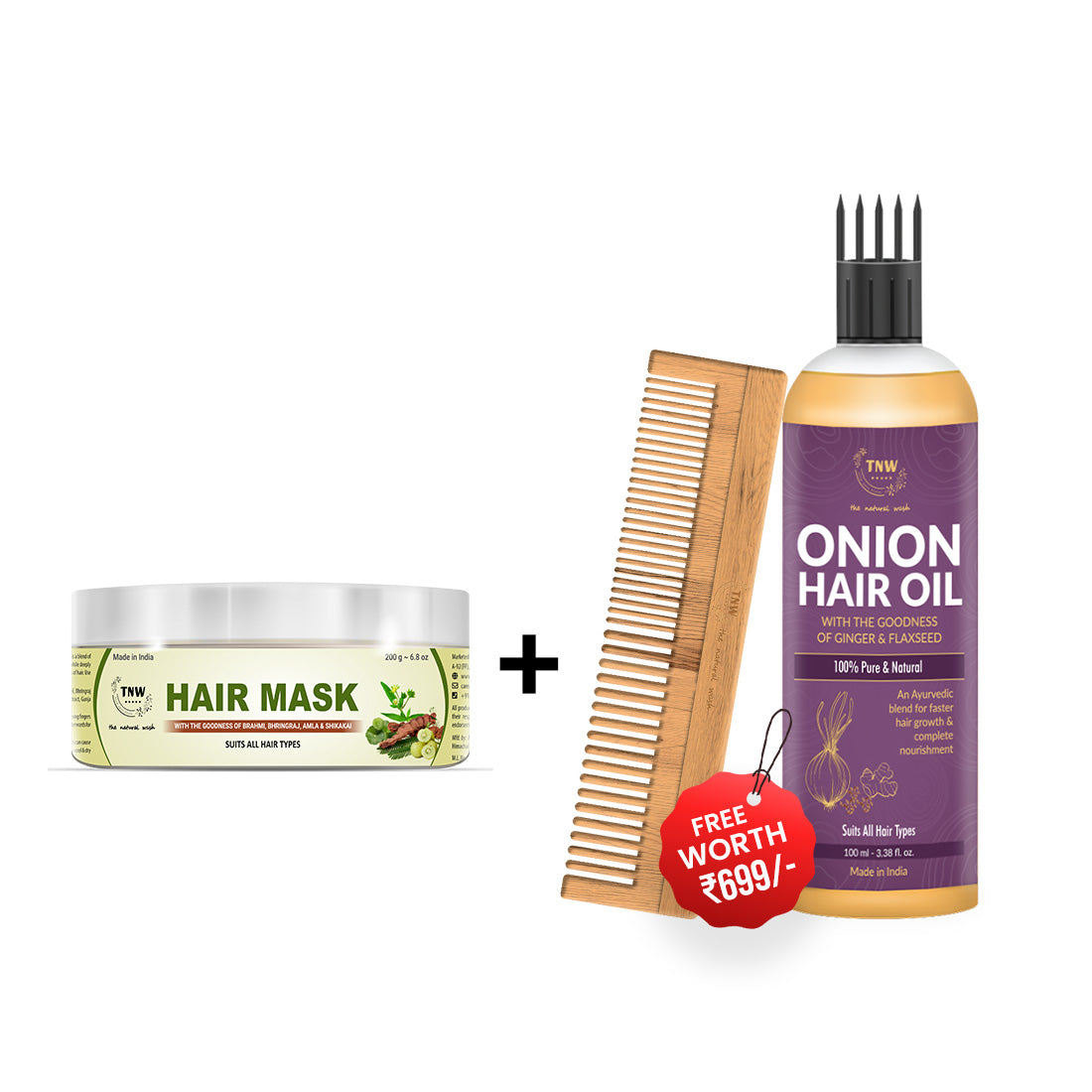 PAY FOR AMLA BRINGRAJ HAIR MASK, GET ONION OIL + NEEM WOOD COMB FREE