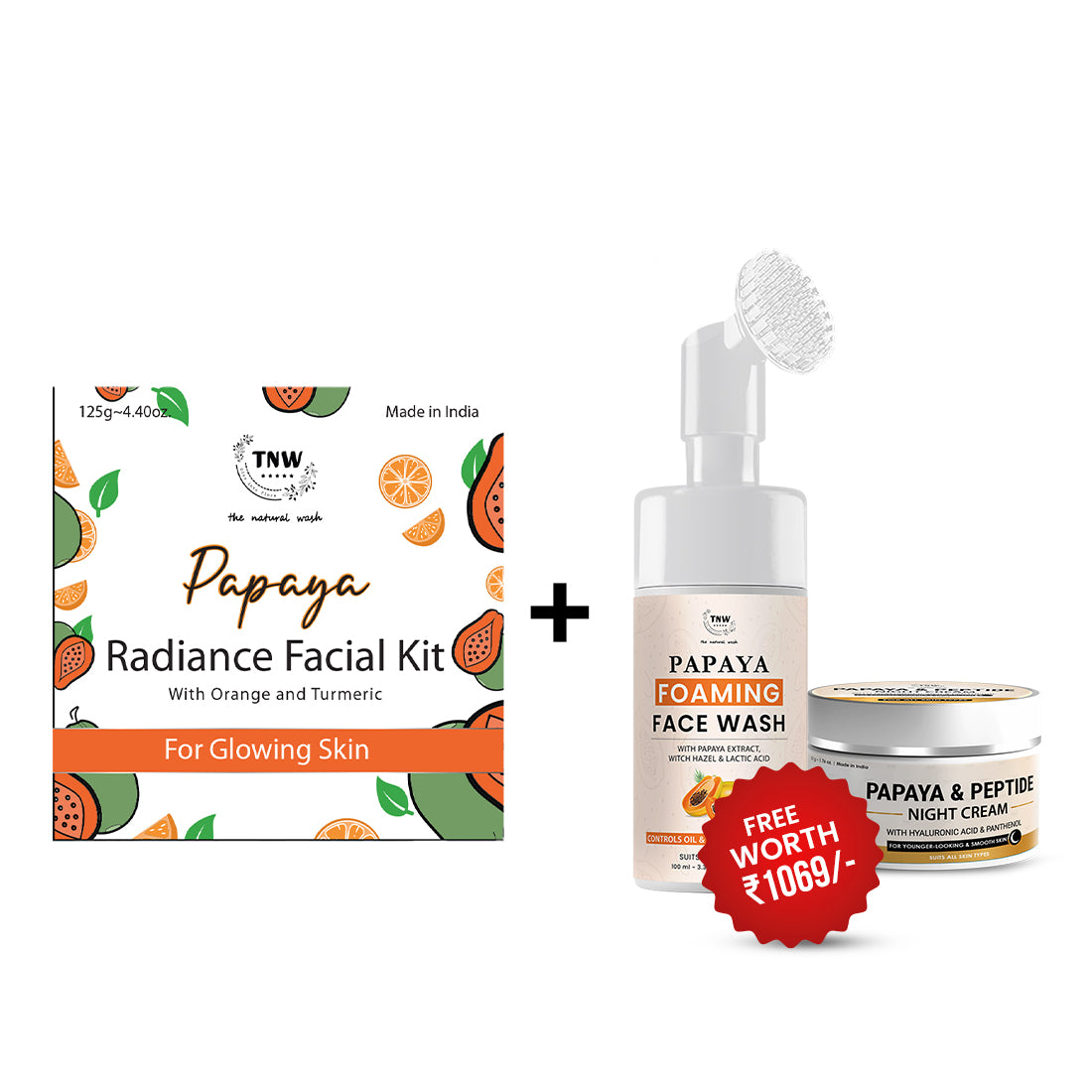 BUY PAPAYA FACIAL KIT, GET PAPAYA FOAMING FACE WASH + PAPAYA & PEPTIDE NIGHT CREAM FREE