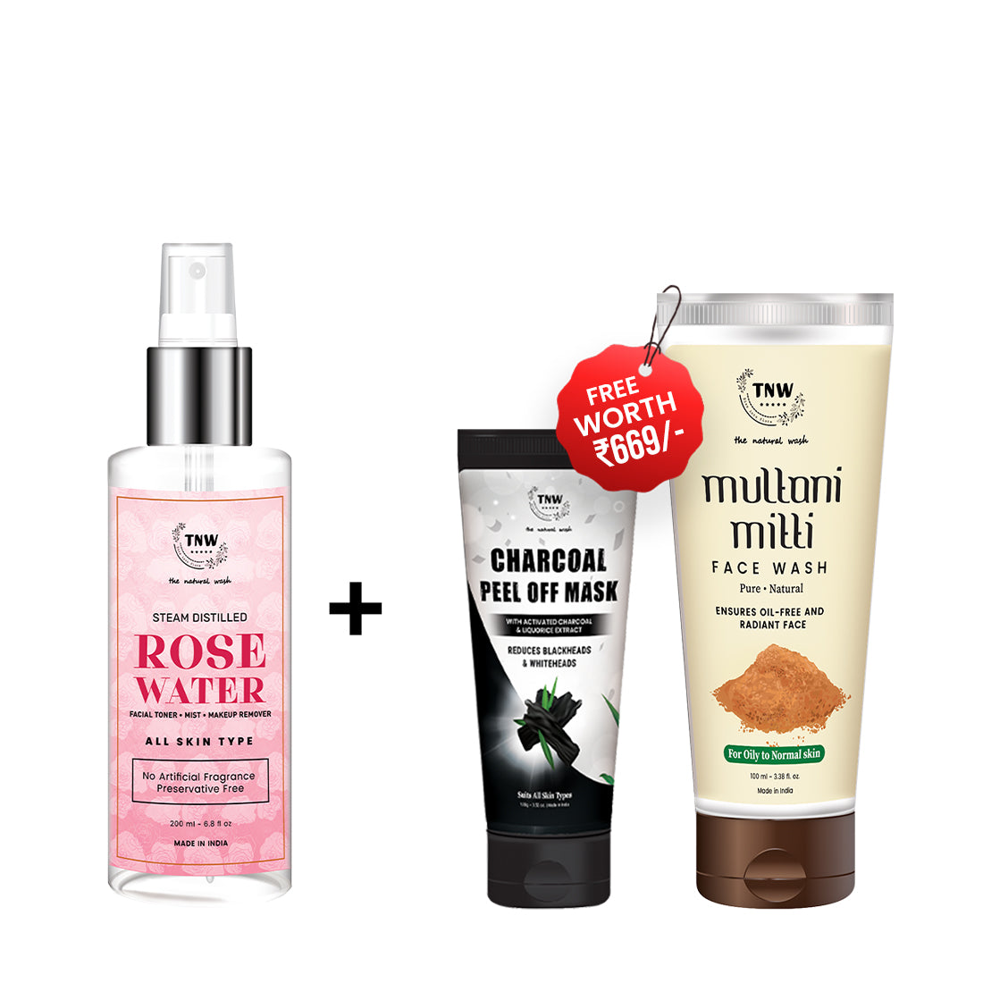 BUY ROSE WATER, GET ANTI ACNE FACE WASH & CHARCOAL PEEL MASK FREE