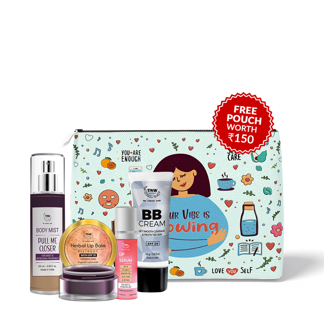 Kit For Natural Make Up Look (Body mist, Lip balm, Lip serum, BB Cream(Light Shade) + Get a FREE Pouch)