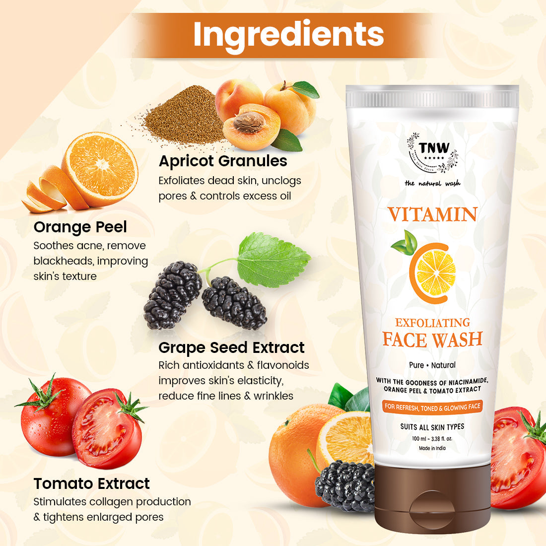 Vitamin C Exfoliating Face Wash - Paraben/Sulphate-Free.