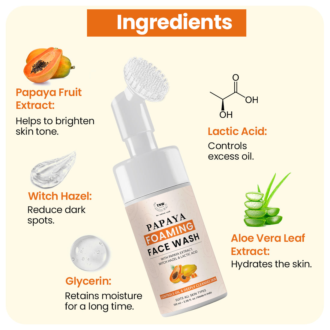 Papaya Foaming Face Wash with Lactic Acid & Panthenol.