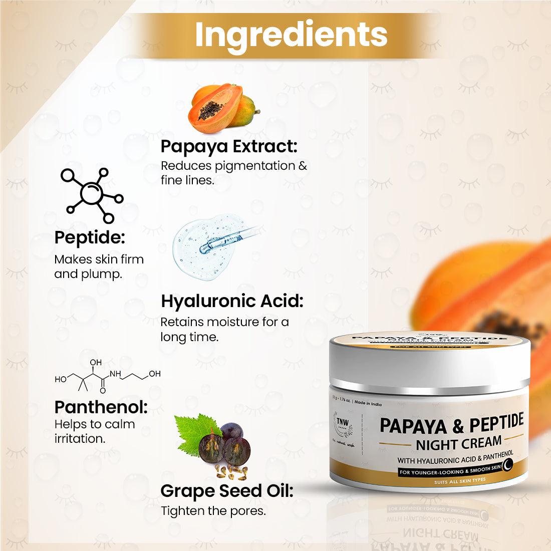 Papaya & Peptide Night Cream for Healthy Skin.