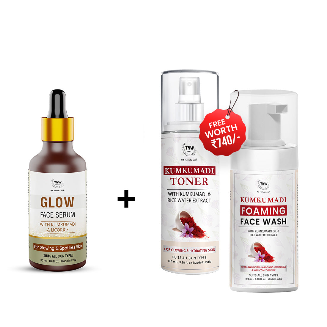 BUY GLOW SERUM , GET KUMKUMADI FACEWASH + KUMKUMADI TONER  FREE