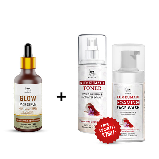 BUY GLOW SERUM , GET KUMKUMADI FACEWASH + KUMKUMADI TONER  FREE