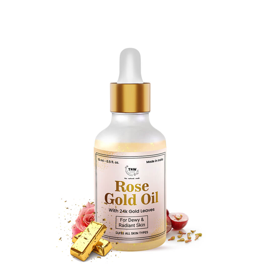 Rose Gold Oil with Gold Flakes for Glowing and Soft Skin.