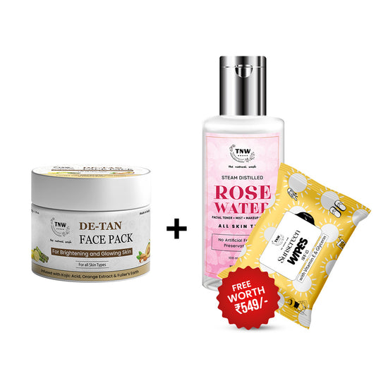 BUY DETAN FACE PACK, GET ROSE WATER & SPF WIPES  FREE